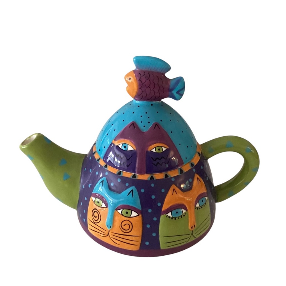 Vintage Tory Burch Lidded Cat Teapot without cup.